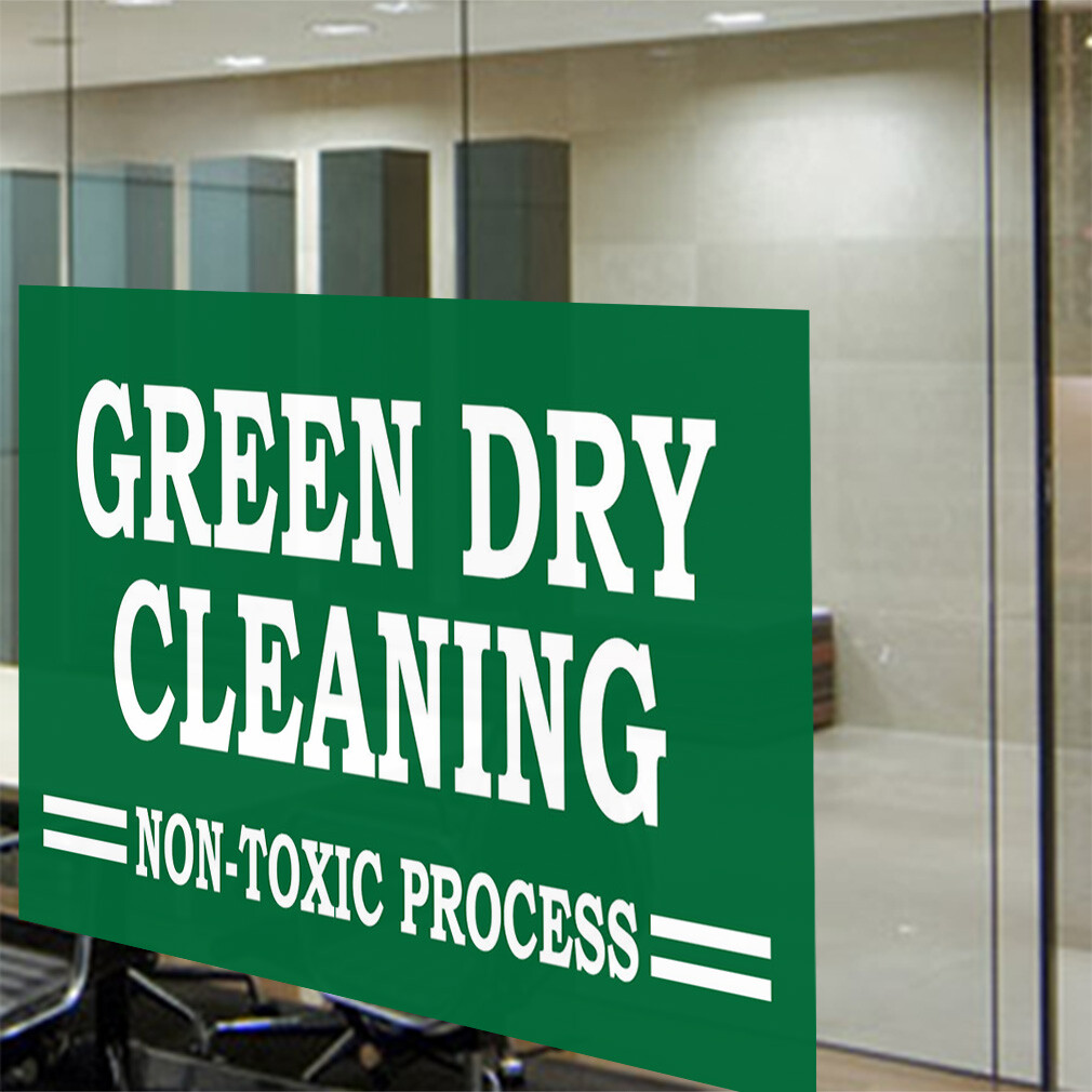 Decal Stickers Green Dry Cleaning Non-Toxic Process Vinyl Store Sign Label