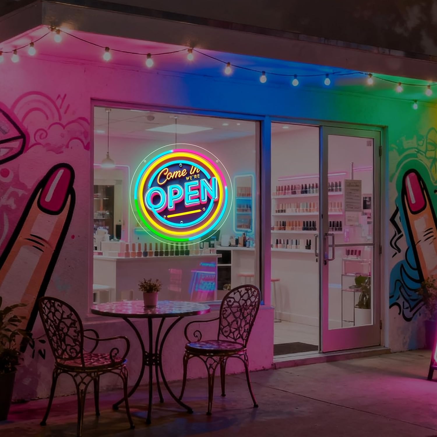 Neon Open Sign for Business, 13 * 13” Colorful Adjustable Brightness Come in We