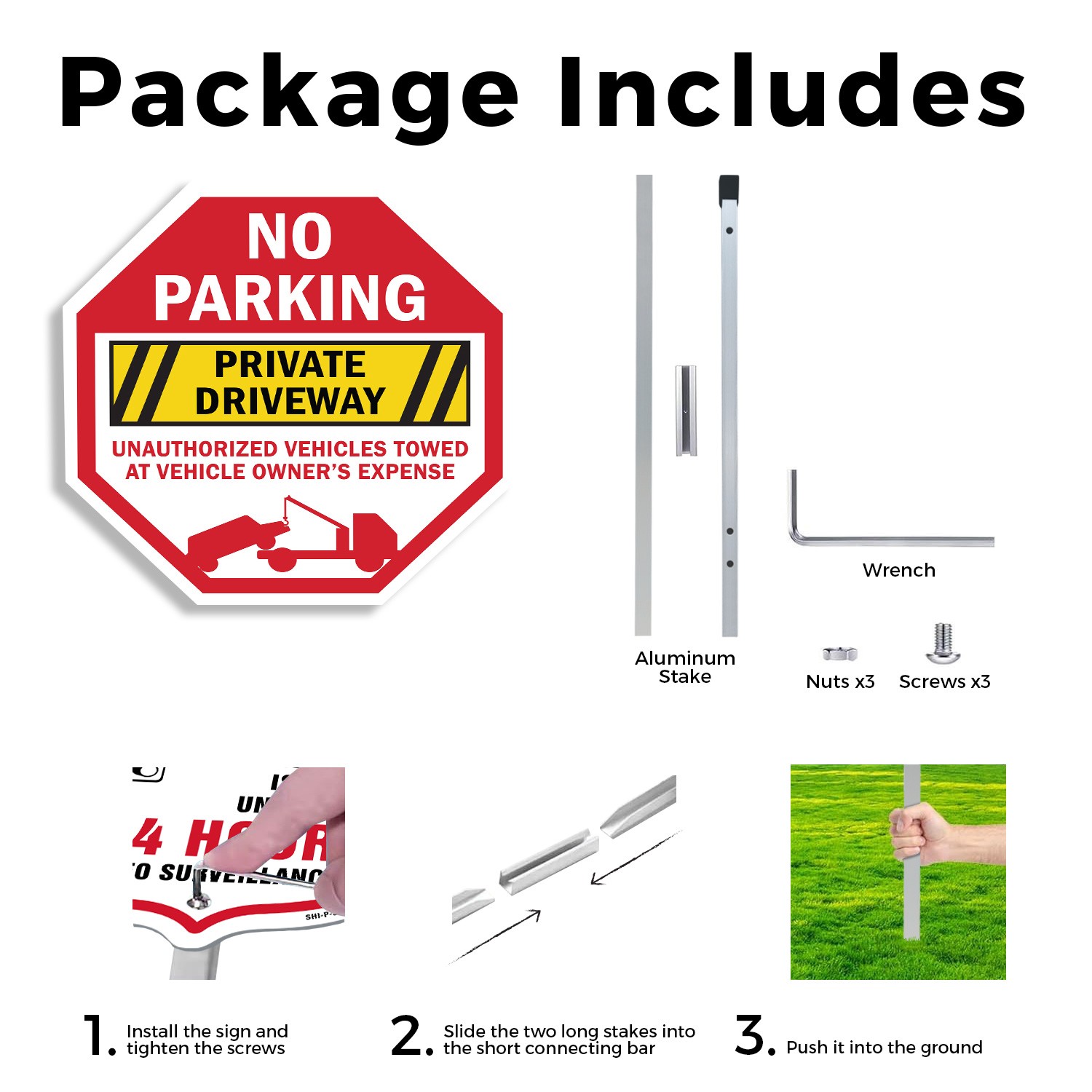 No Parking Private Driveway Unaut Octagon Sign With Stake Weather Resistant