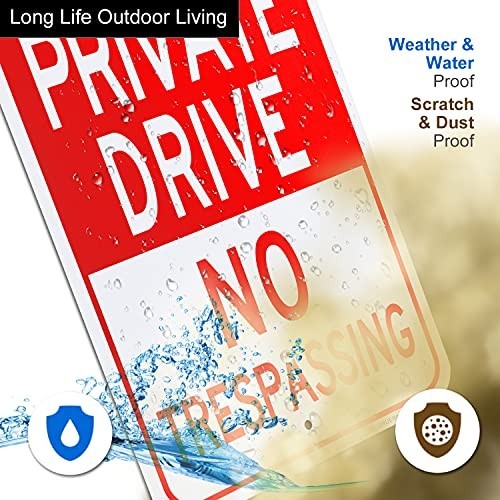 Private Drive No Trespassing Sign 2 Pack 12×18 Inch Reflective Aluminum