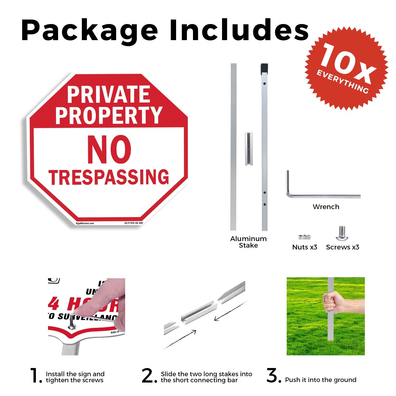 Private Property No Trespassing Octagon Sign With Stake Weather Resistant