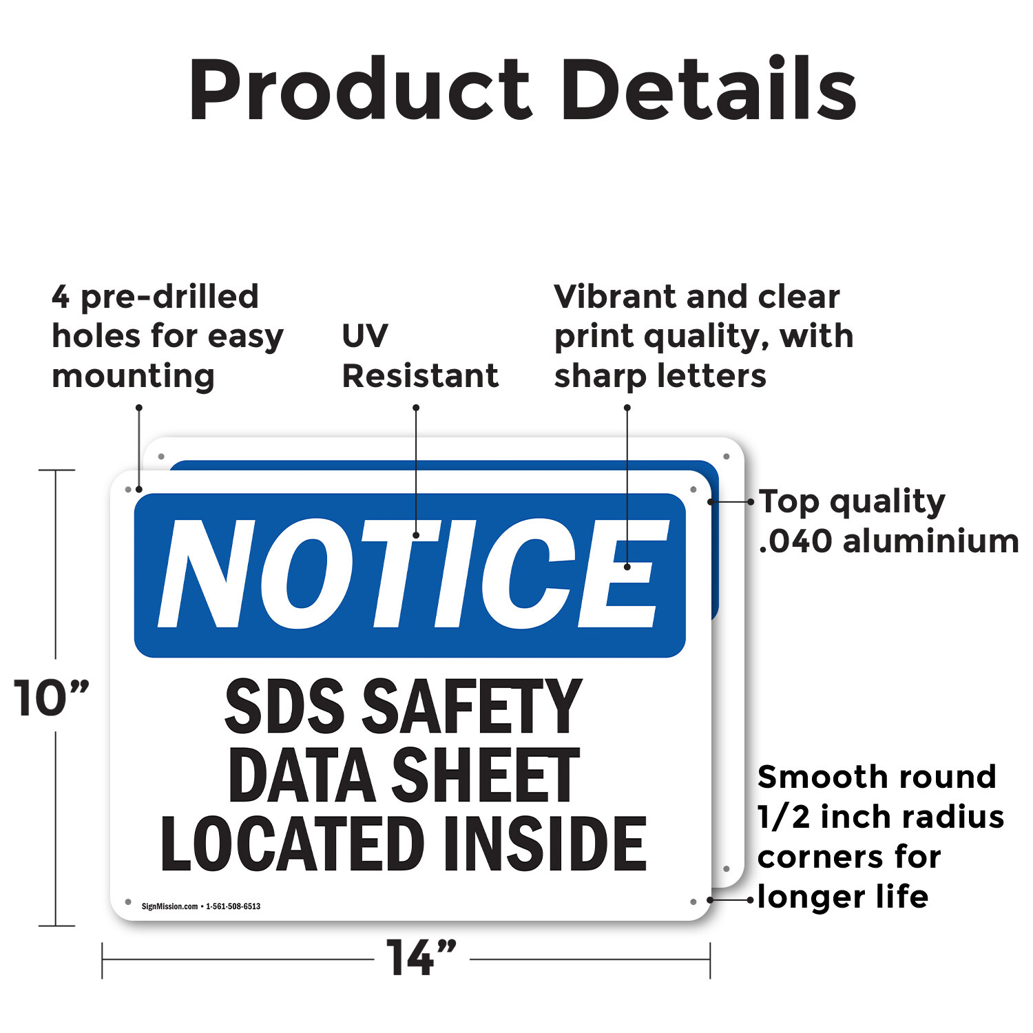 (2 Pack) SDS Safety Data Sheet Located Inside OSHA Notice Sign Decal Metal