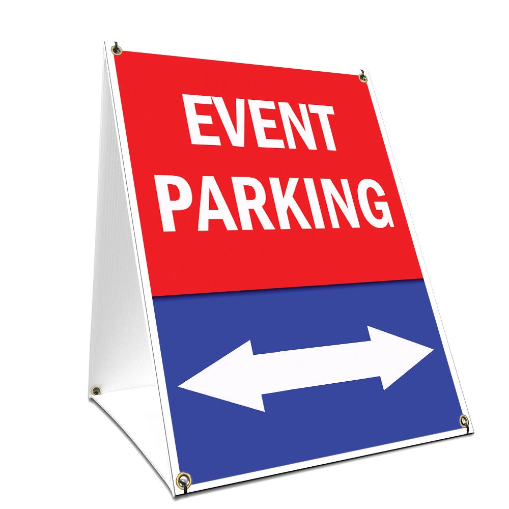 A-frame Sidewalk Event Parking With Double Arrow Sign With Graphics On Each Side