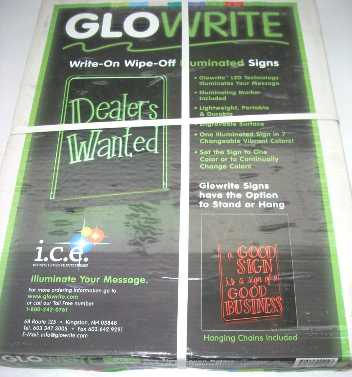 Glowrite 19 x 25 Write-On, Wipe-Off Illuminated Sign 7 Colors Continuous Change