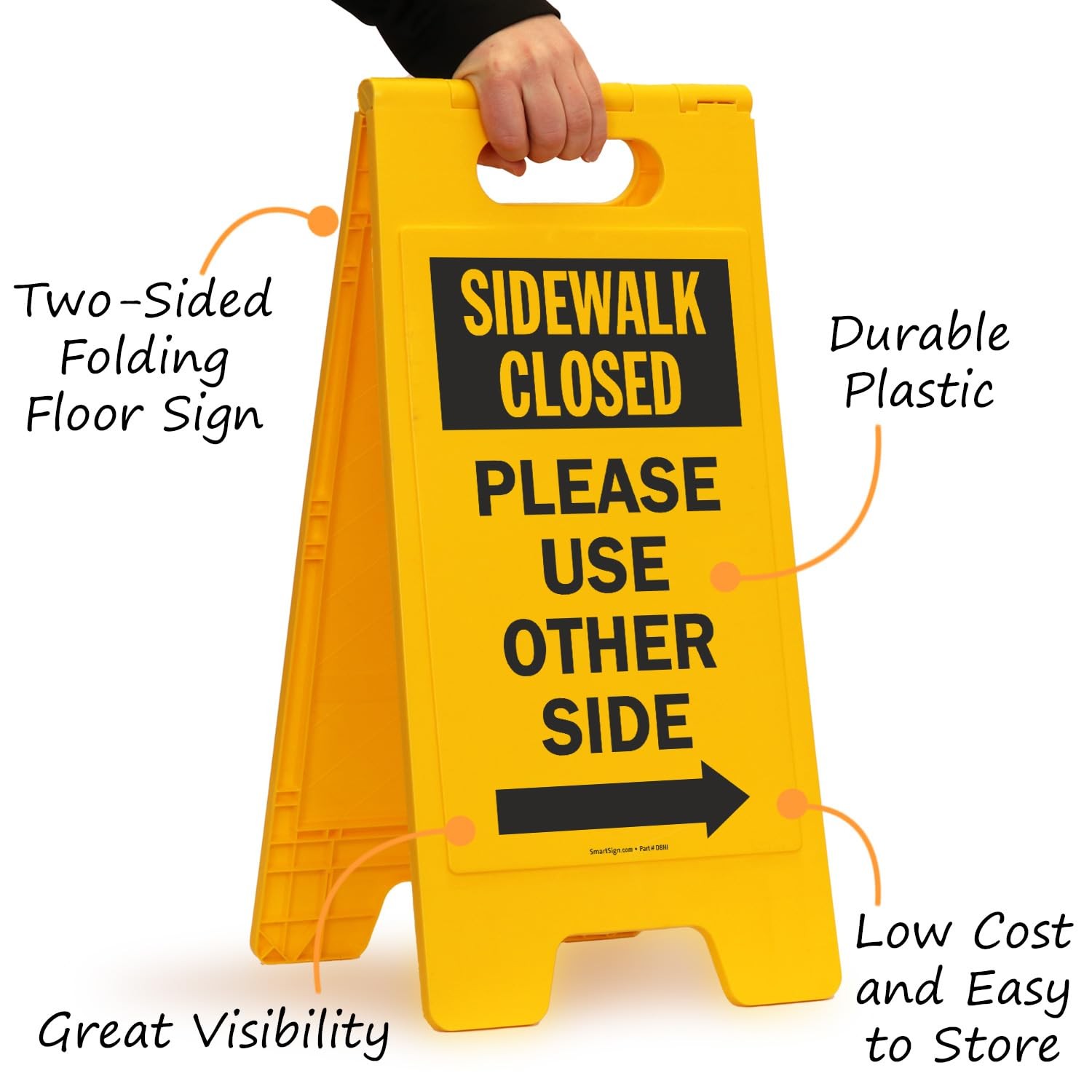 25×12 Inch Plastic Sidewalk Closed Please Use Other Side Folding Floor Sign