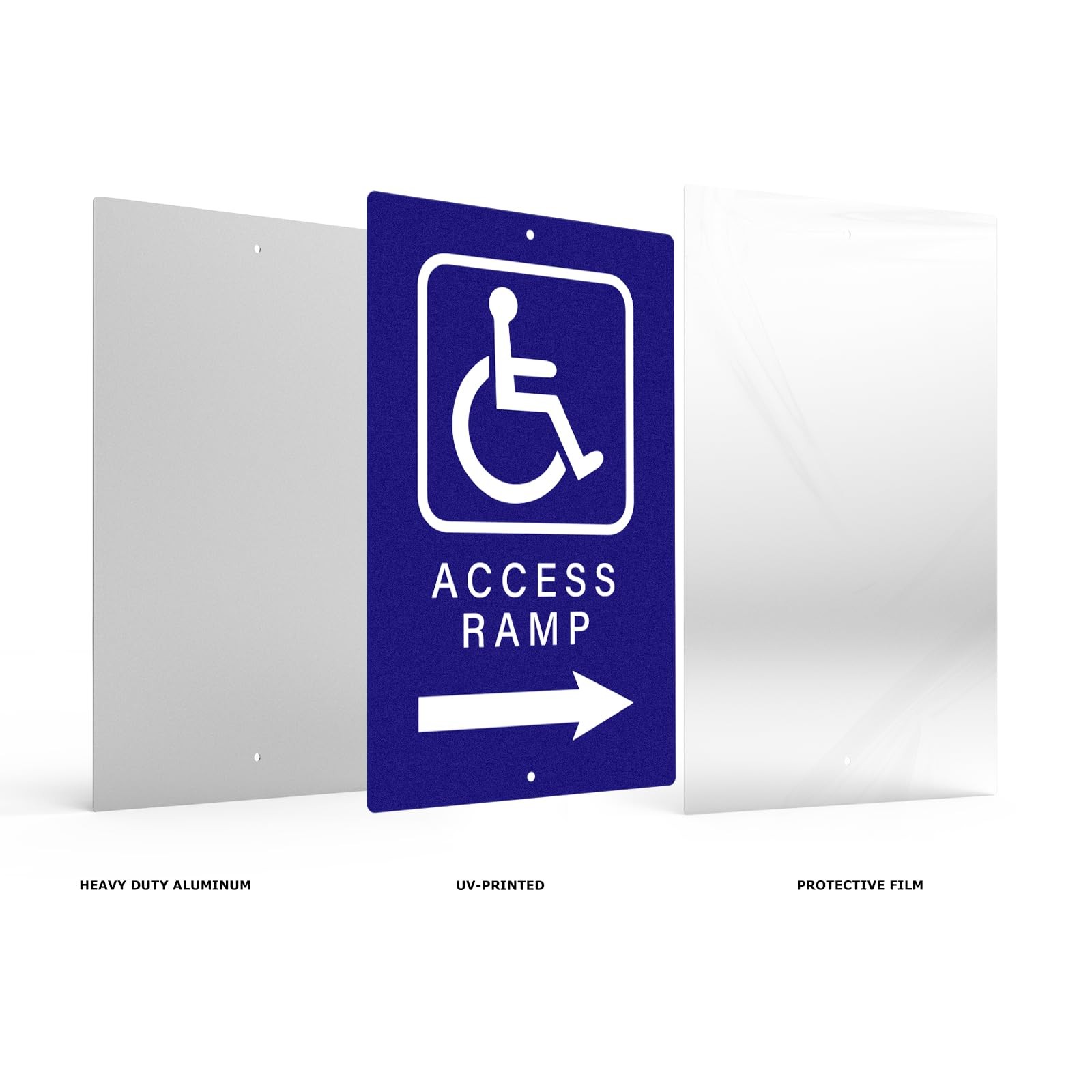 Handicap Access Ramp Sign 8×12 Inch Aluminum Right Arrow Reflective ADA
