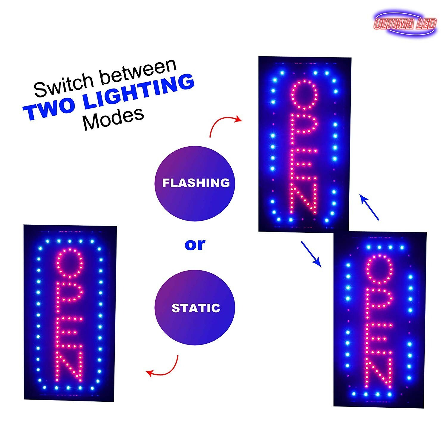 Vertical LED Neon Open Sign by Ultima LED: Bundle for Business, Includes 3 Signs