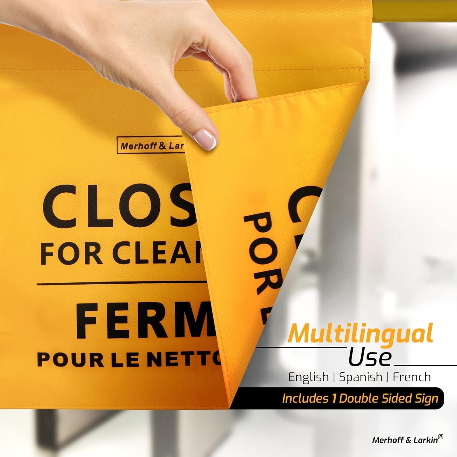 Closed For Cleaning Sign | English, Spanish & French | 28-53 Inch Expandable
