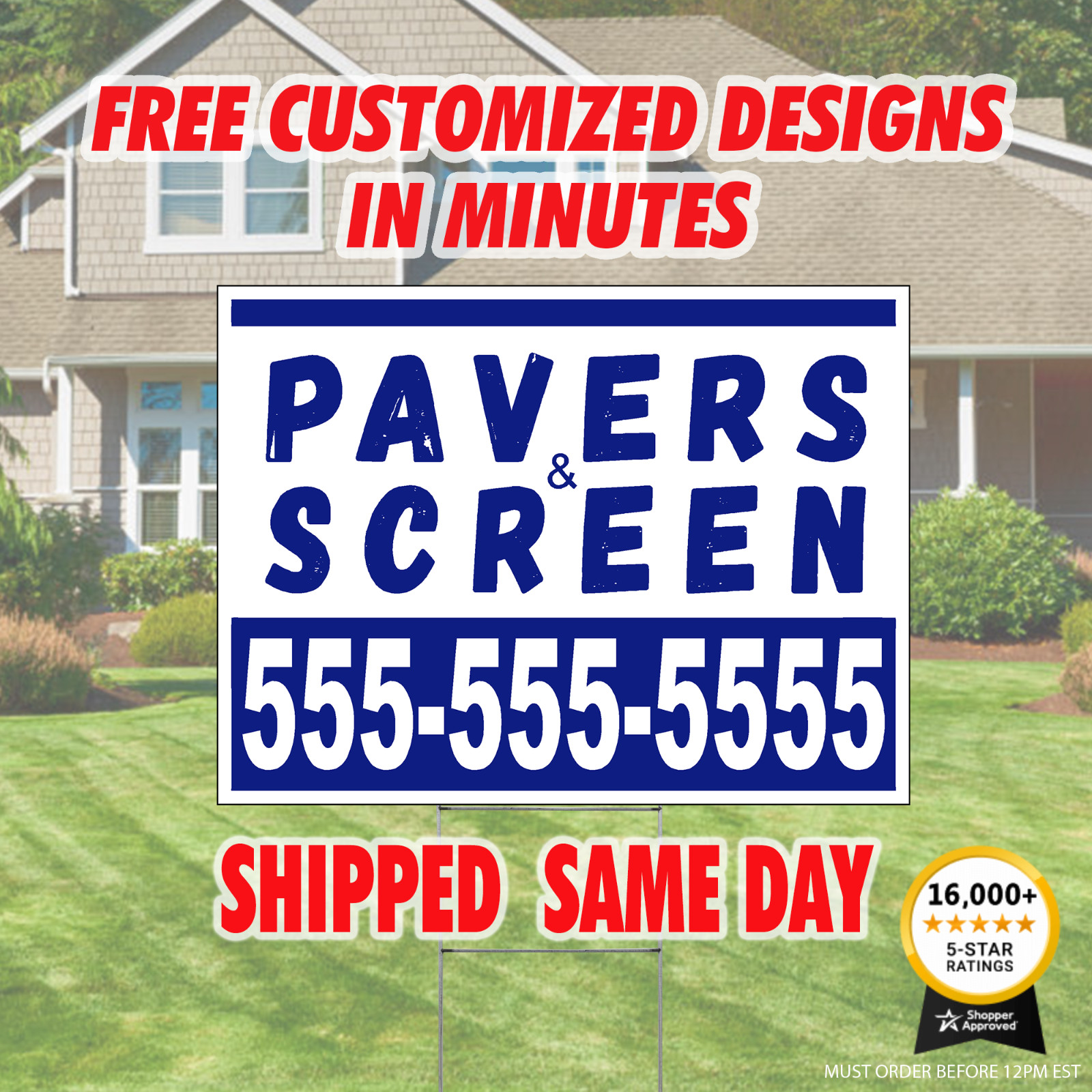 Pavers & Lanai Full Color Custom Yard signs 24×18 Stakes Included