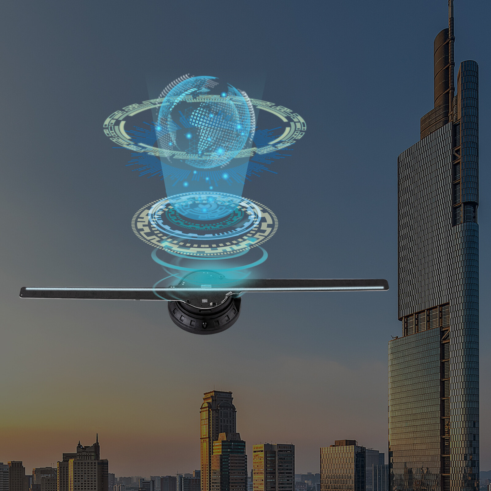 3D 1080P LED Holographic Fan Hologram Fan Projector Light RGB Sign Bar w/Control