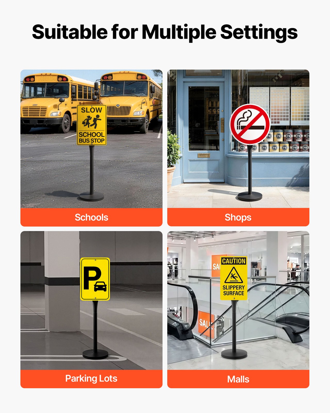 VEVOR Portable Sign Post 2-Pack Sign Stands 4 ft Tall Metal for Outdoor Parking