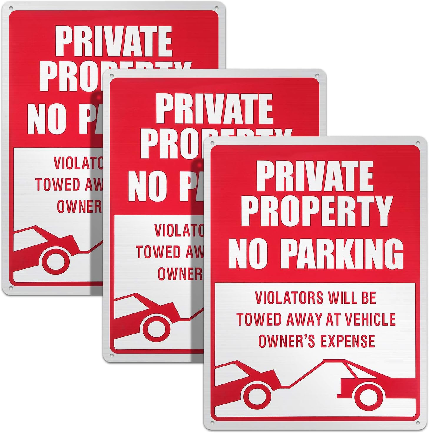 3-Pack No Parking Signs – 14 x 10 Inches Reflective Private Property Signs