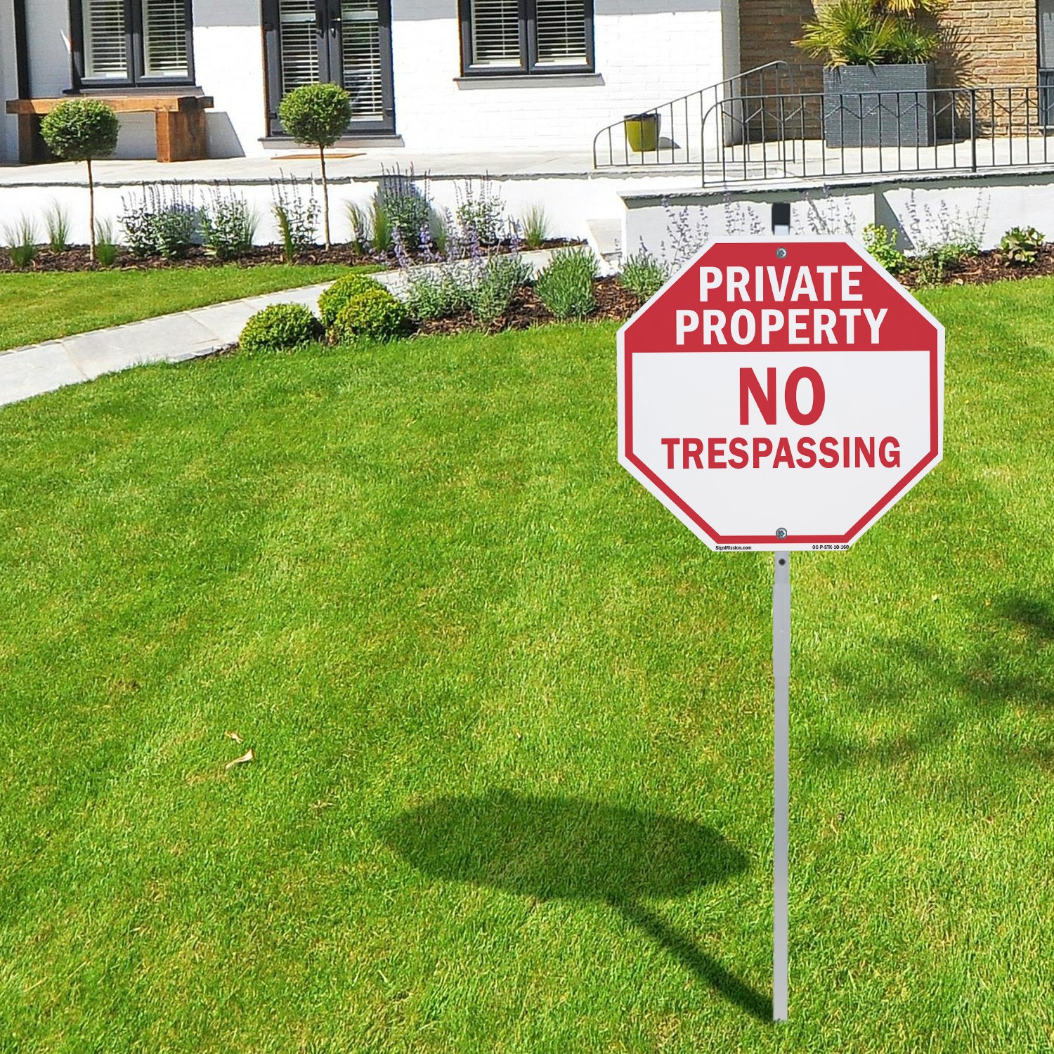 Private Property No Trespassing Octagon Sign With Stake Weather Resistant