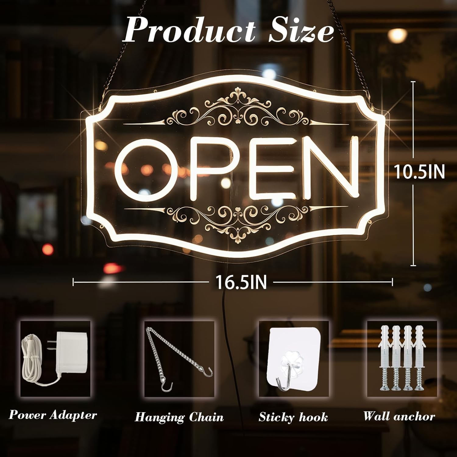Open Sign for Business, LED Dimmable Neon Open Sign with 12V/2A Adapter, 16.5″ X