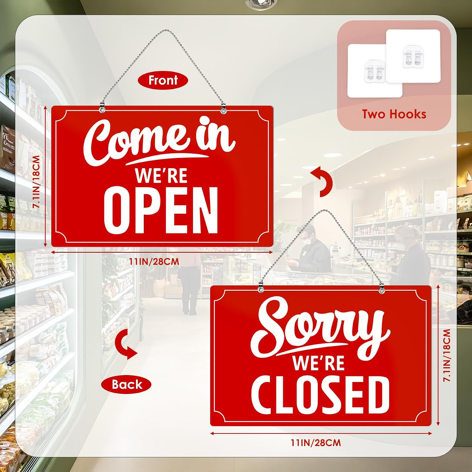 Open Closed Flip Sign Set, Business Hours Sign for Window Door, Black Double Sid