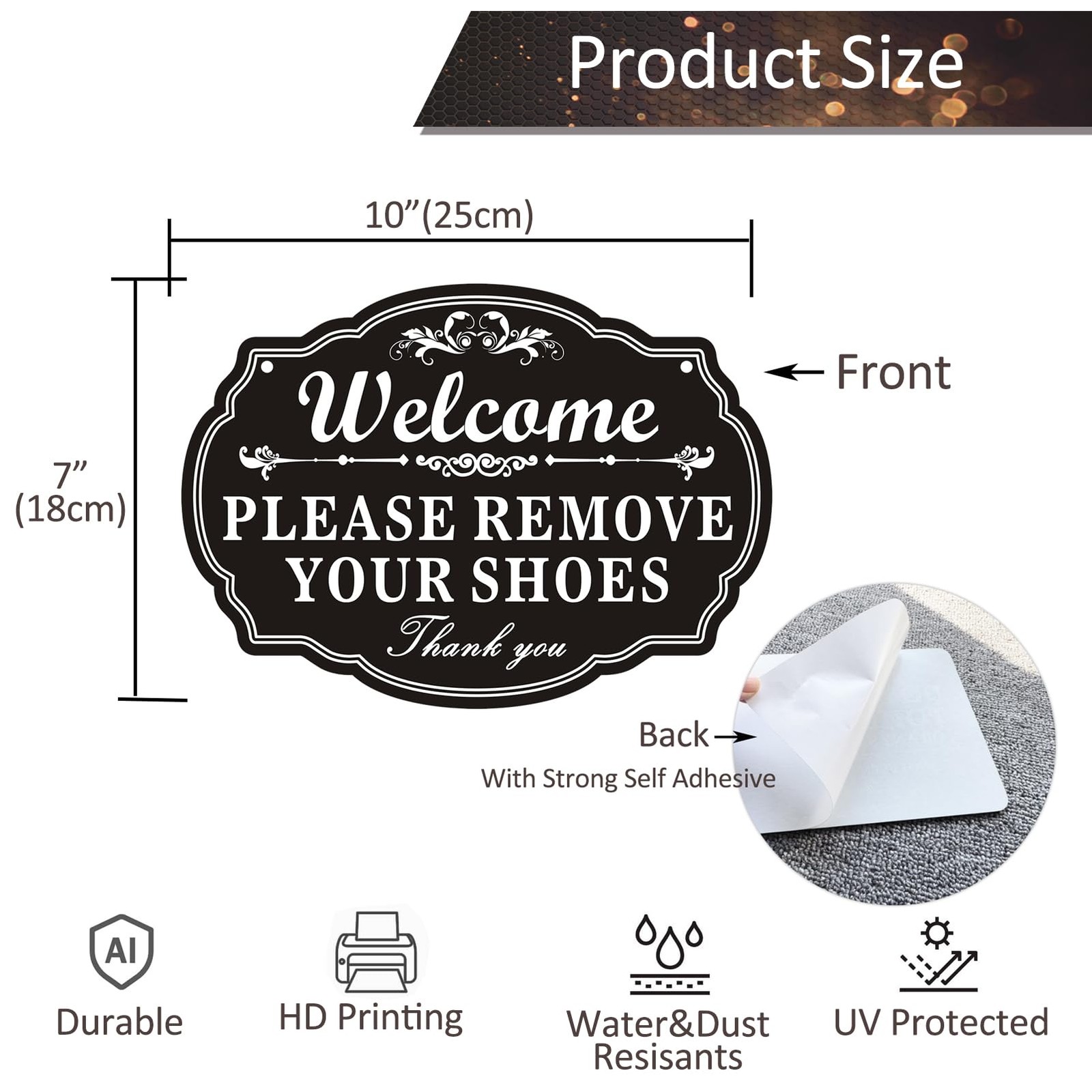 Please Remove Your Shoes Sign Self Adhesive 2 Pack 10×7 Inch Black Acrylic