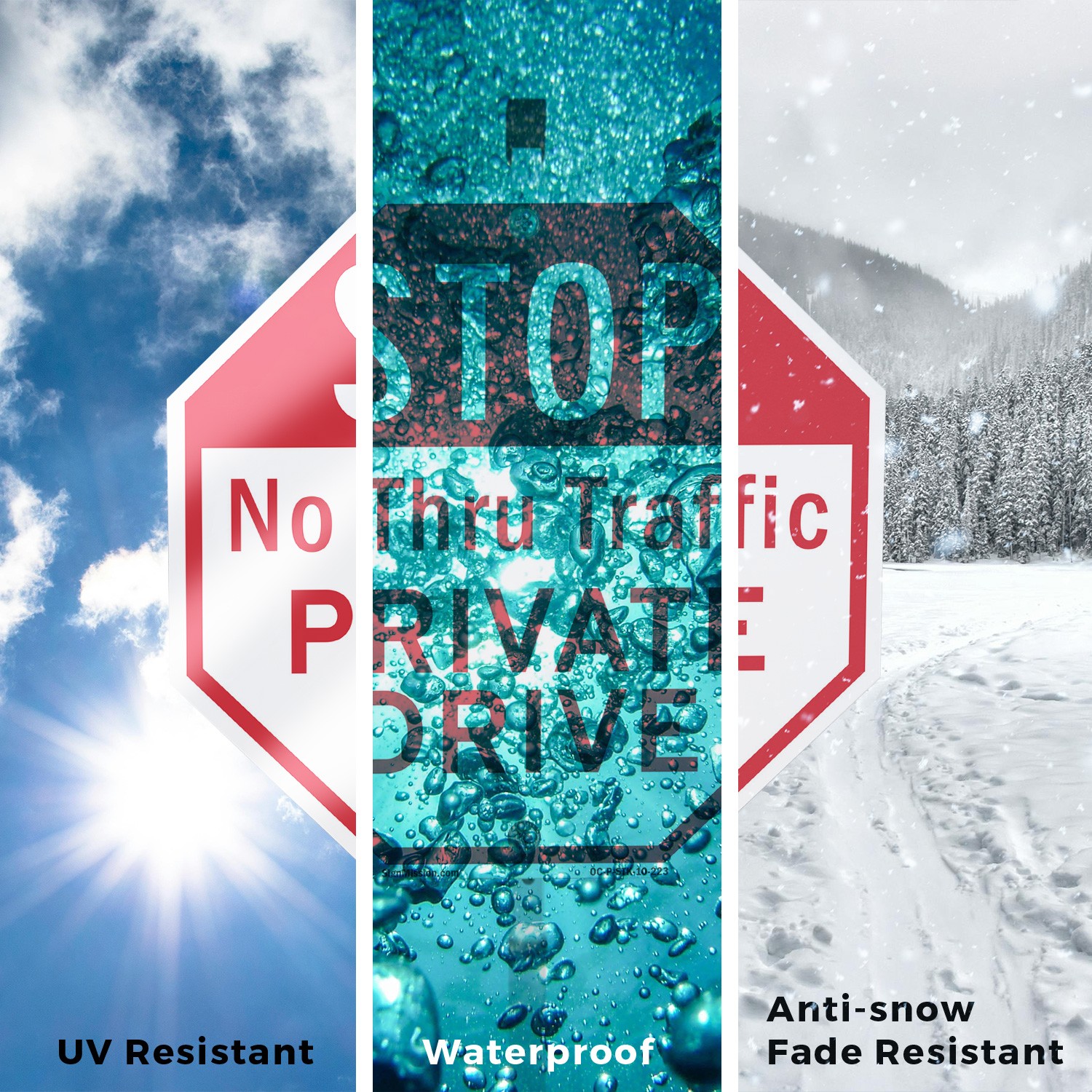 Stop No Thru Traffic Private Driv Octagon Sign With Stake Weather Resistant