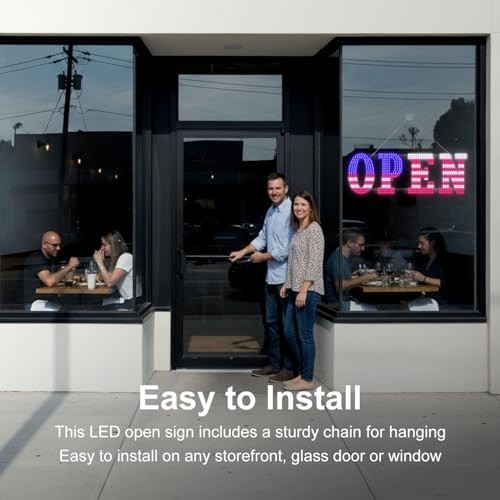 40″ x 14″ LED OPEN Sign with Remote, Dimmable Brightness, Flash Modes for Storef