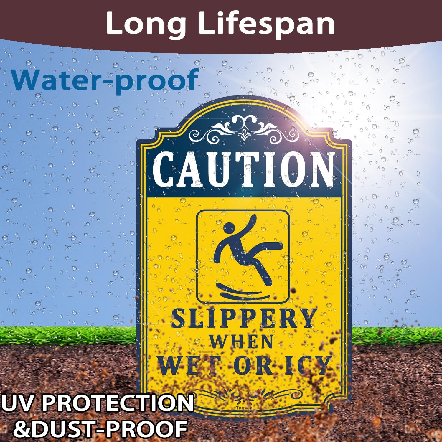 Caution Slippery When Wet Icy Sign 12×8 Inch Reflective Aluminum Signs 2 PCS