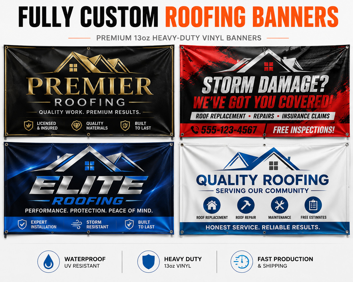 Custom Roofing Vinyl Banner Contractor Signs Waterproof Heavy Duty 13oz