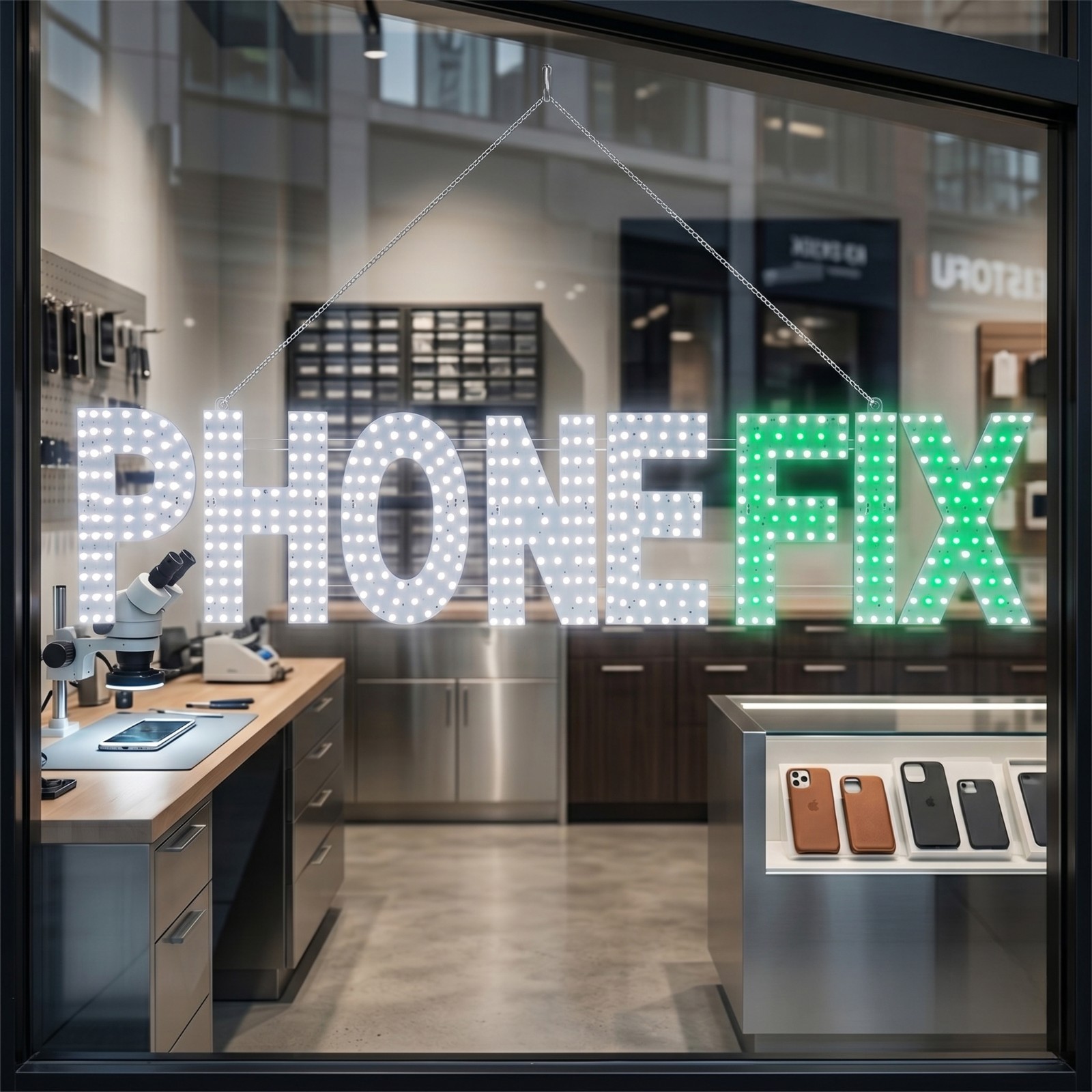 EPL Signs PHONE FIX White/Green LED Sign Business 7″x34″ Remote 2G Blinking Mode