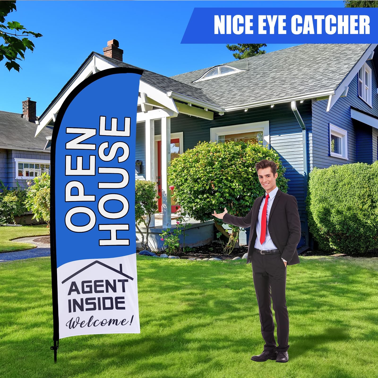 153 PCS Open House Signs Real Estate Agents Flag Pole Kit Guest Book Blue