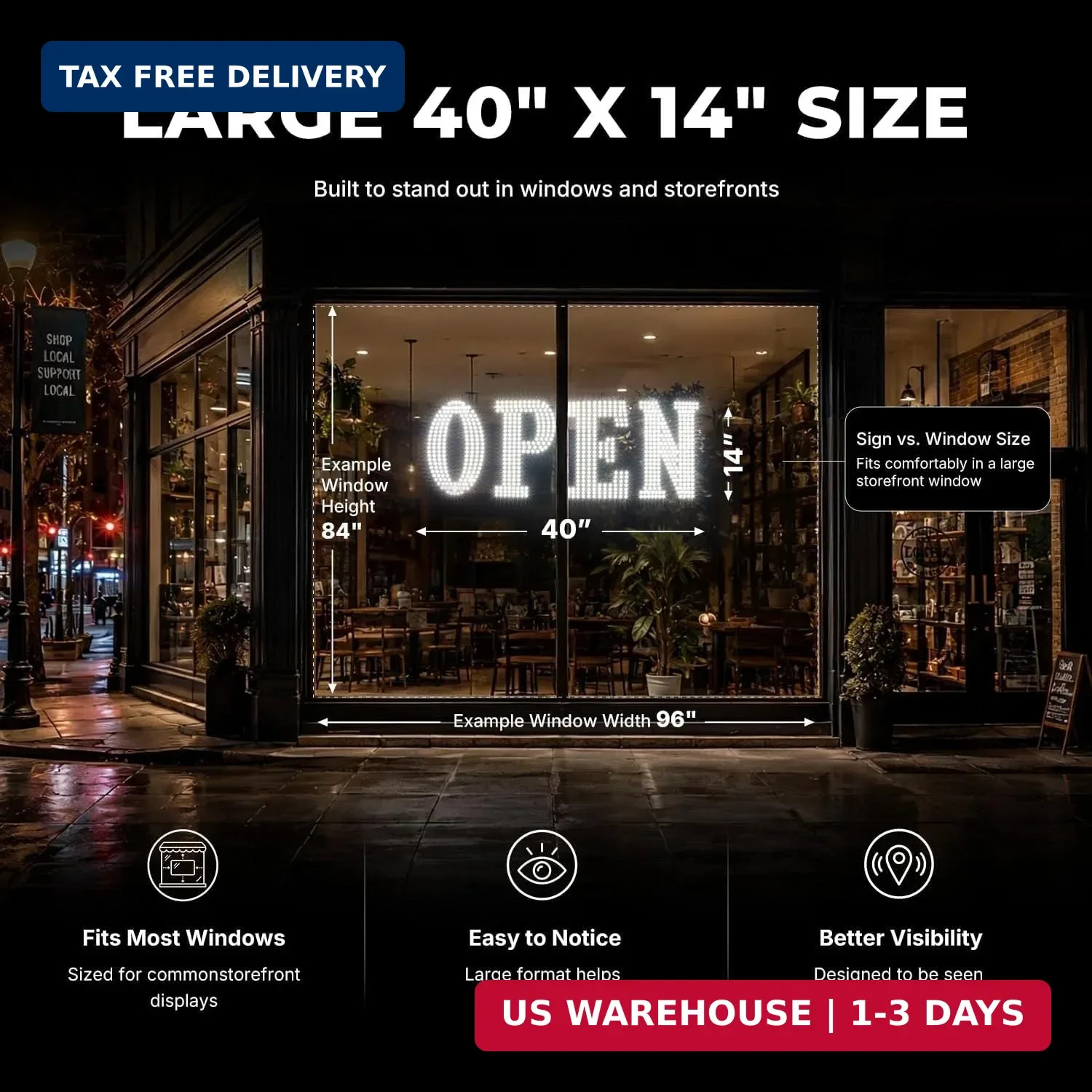 40″ x 14″ Large LED Open Sign with Remote Control High Bright Visibility Busines