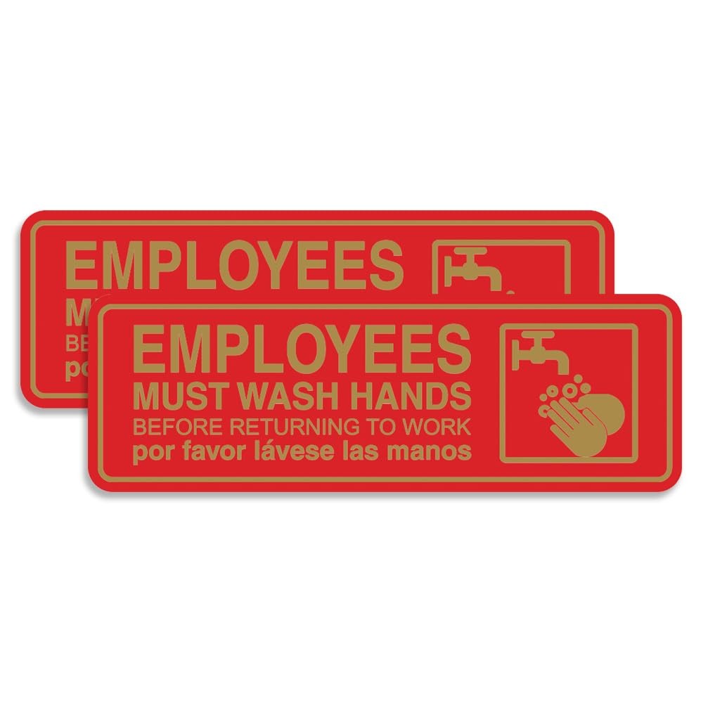 All Quality Standard Employees Must Wash Hands Door/Wall Sign – Red/Gold –