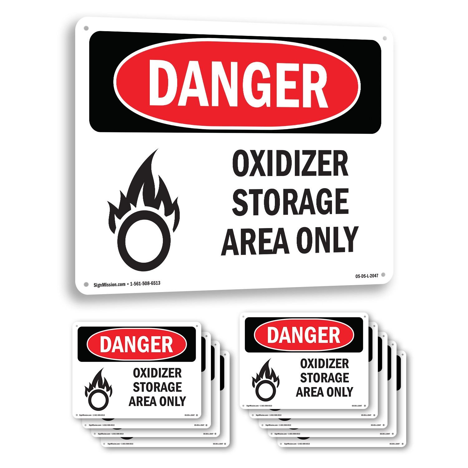 Oxidizer Storage Area Only OSHA Danger Sign Metal, Plastic, Decal 5 or 10 Pack