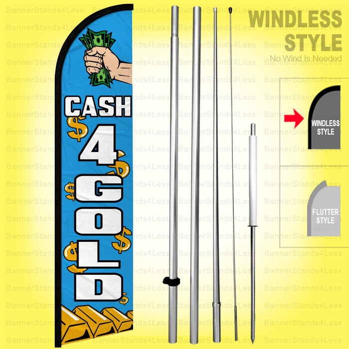 CASH 4 GOLD – Windless Swooper Flag Kit 15′ Feather Banner Sign bf-h