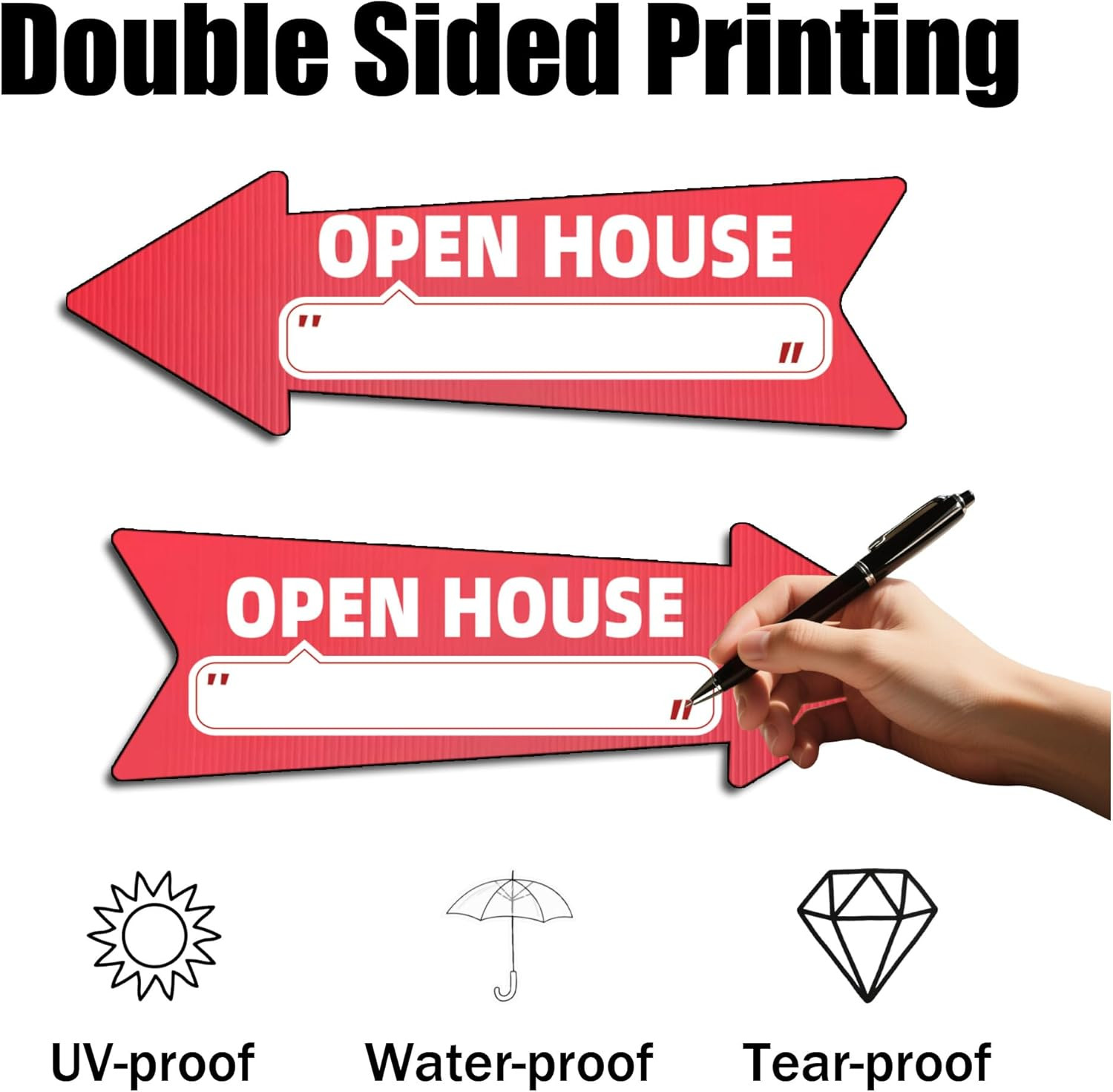 Open House Red Double – Sided Yard Sign with Arrows, 16″ X 5″ Inch, 12 Pcs 13.8″