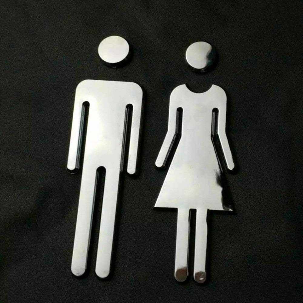 Modern Unisex Bathroom Sign, Men, Women, Toilet, Acrylic, Adhesive, Restroom