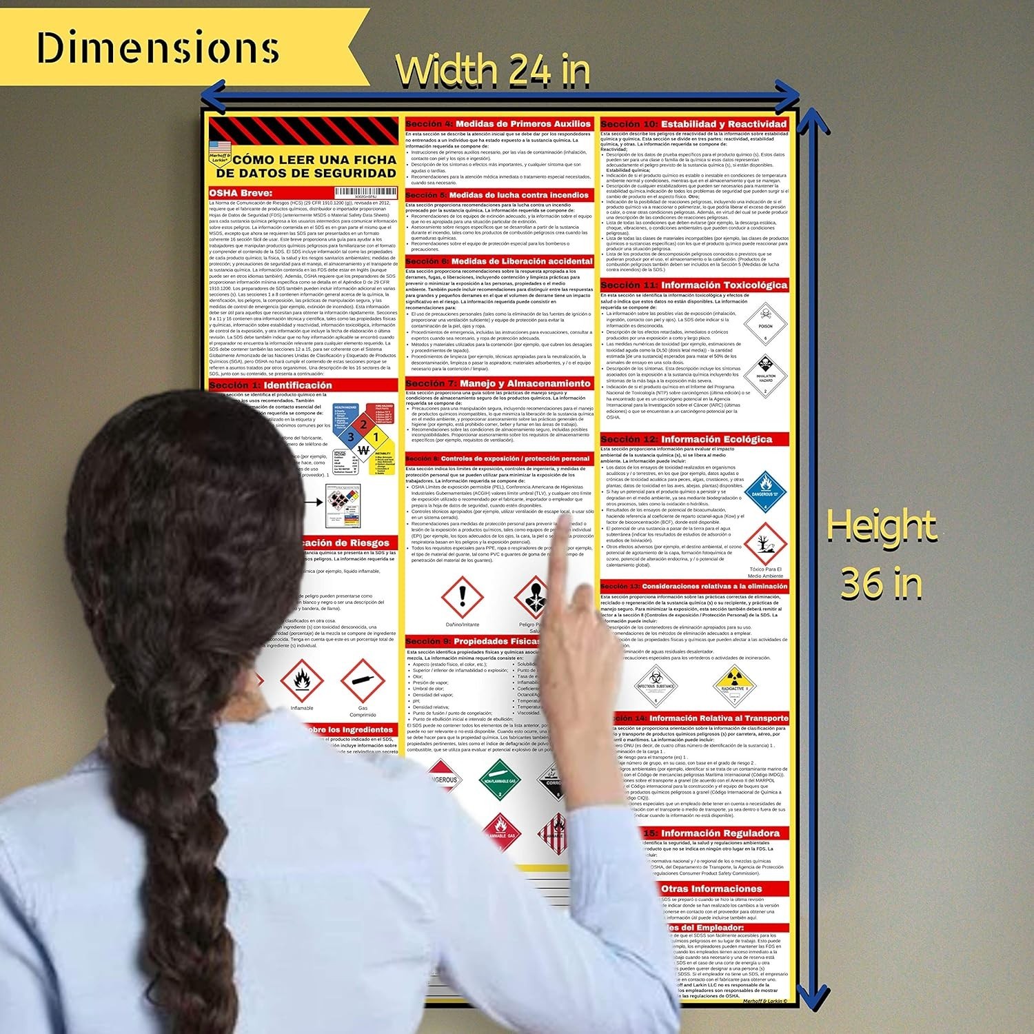 Safety Data Sheet (SDS/MSDS) Poster 36 X 24 Inch – English & Spanish