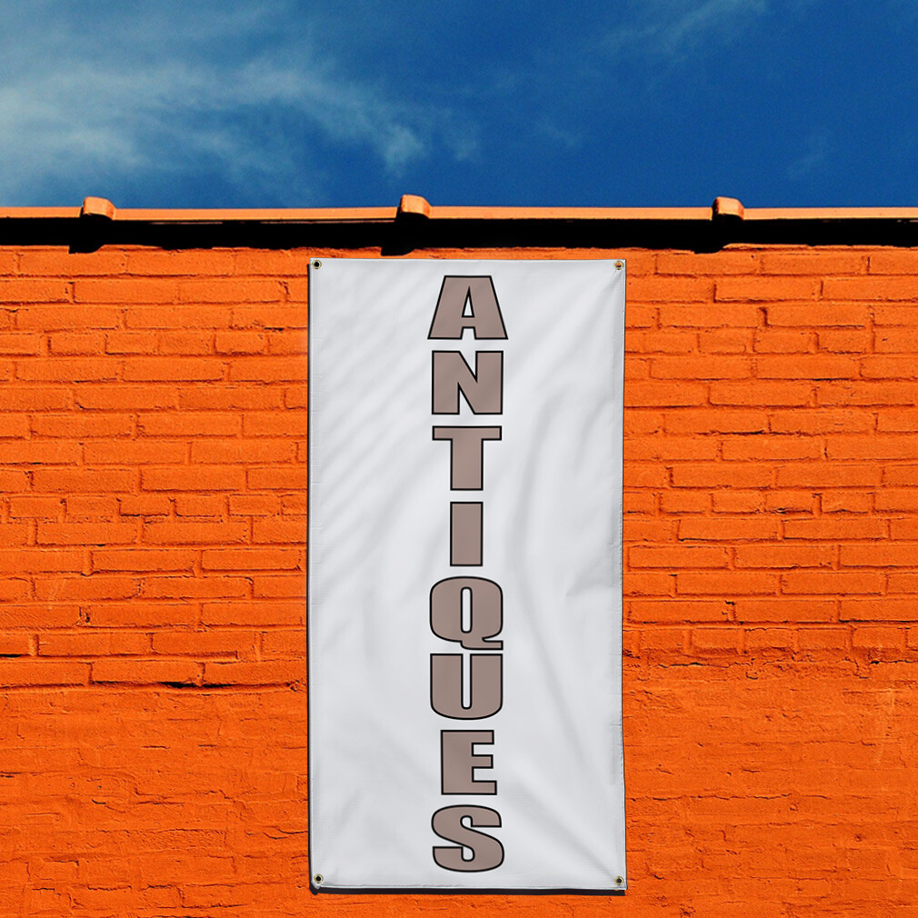 Vertical Vinyl Banner Multiple Sizes Antiques Business T Vintage Outdoor