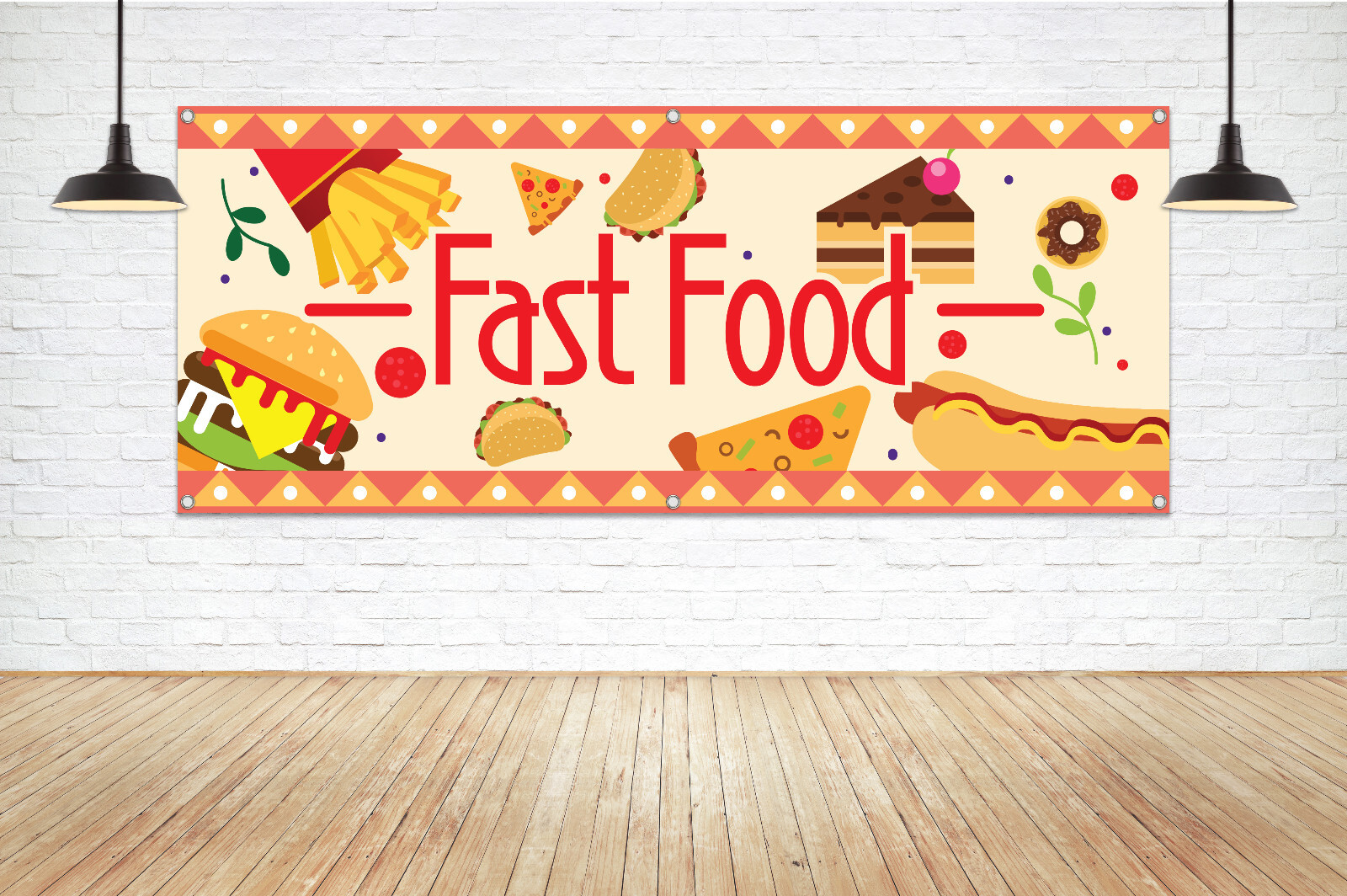 FAST FOOD Generic Vinyl Banner Sign Eat Court Concession Festival Canopy Signage