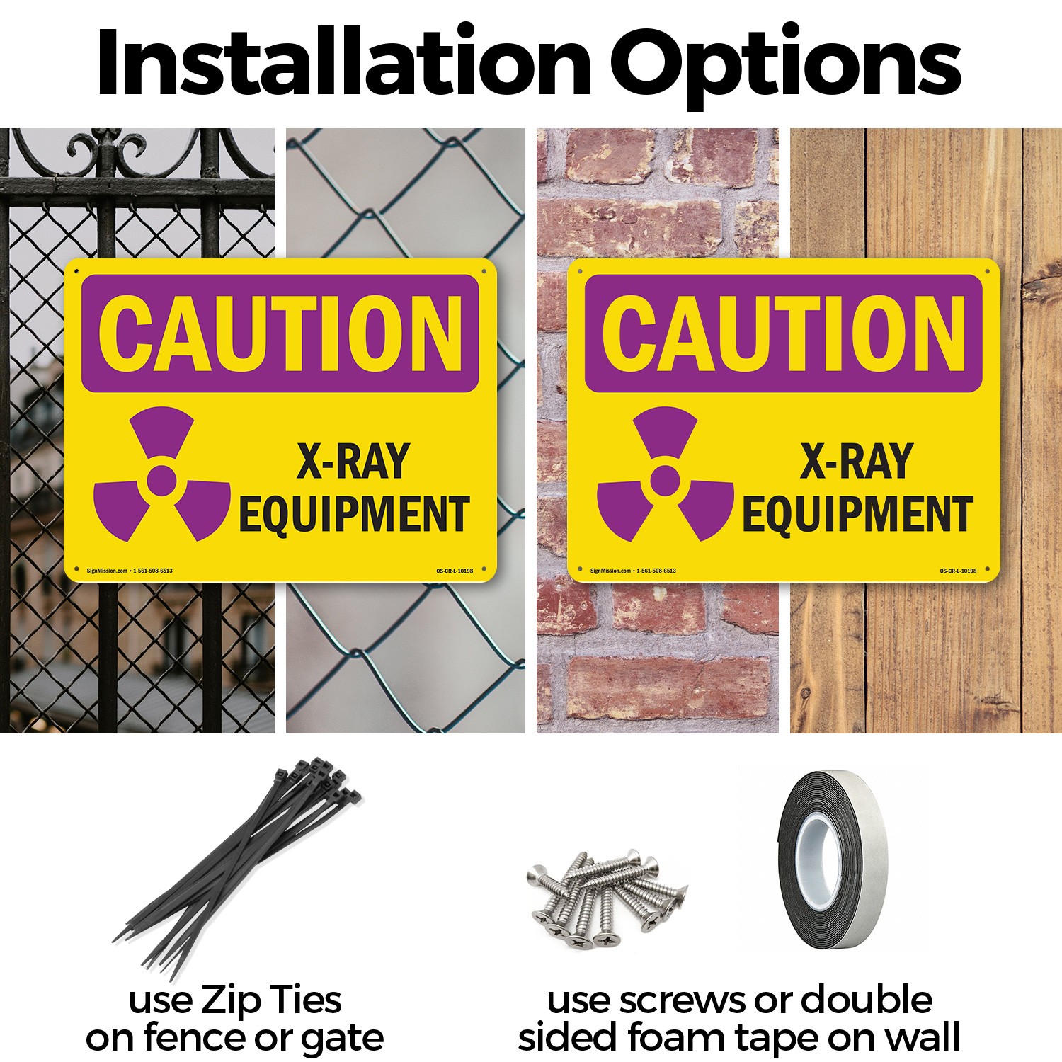 X-Ray Equipment OSHA Caution Radiation Sign Metal, Plastic, Decal 5 or 10 Pack