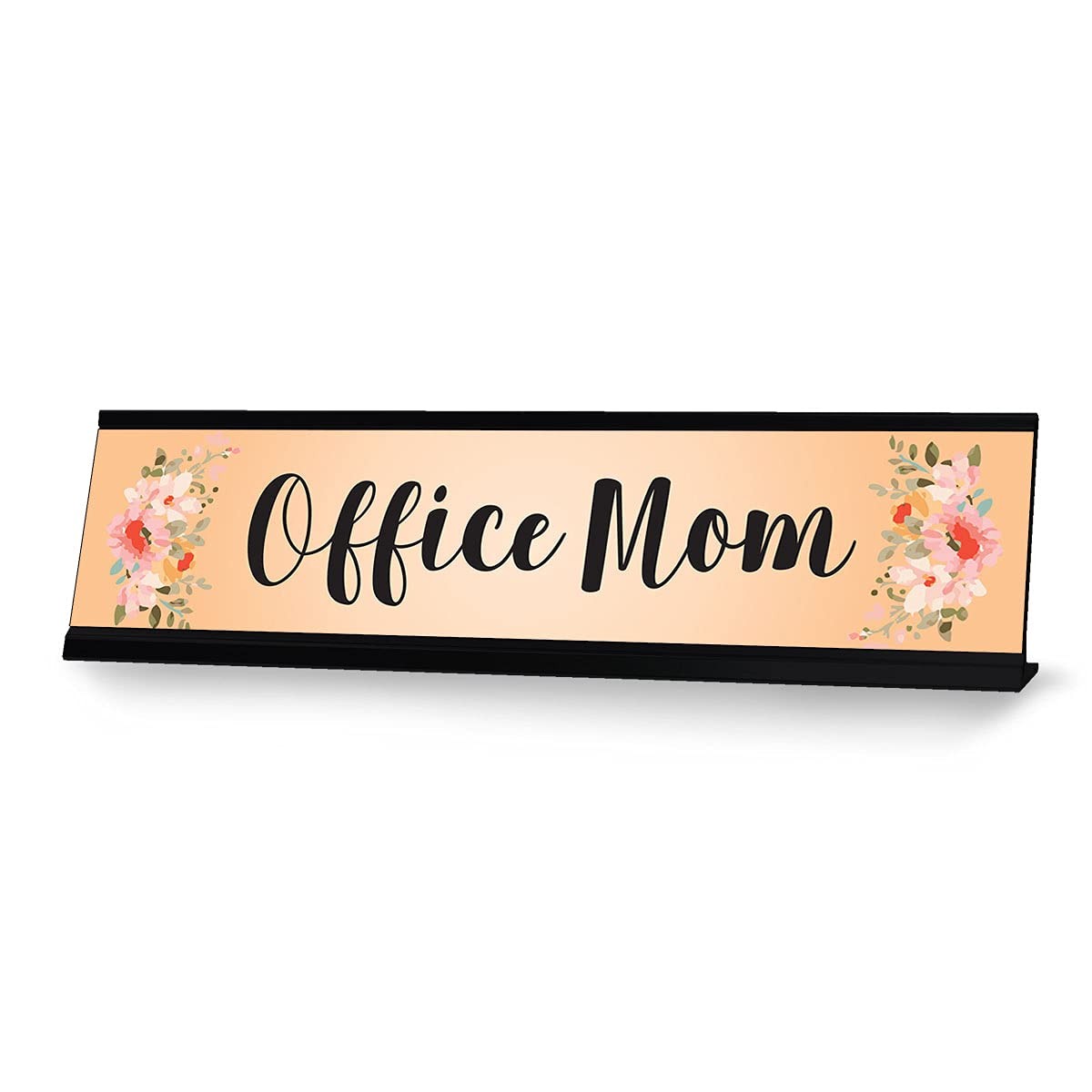 Office Mom, Orange Floral Designer Office Gift Desk Sign (2 x 8″)