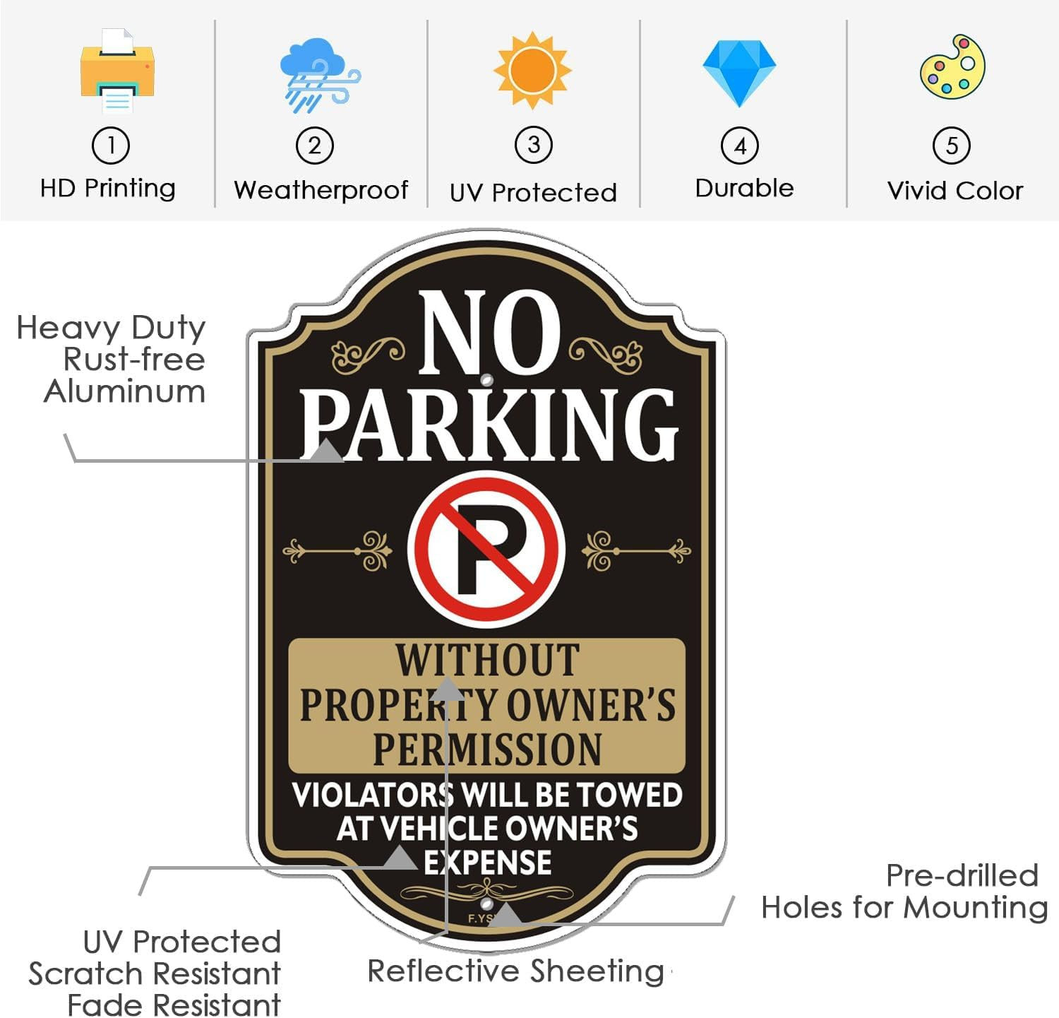 No Parking Without Permission Sign with Metal Stakes – 12″ x 8