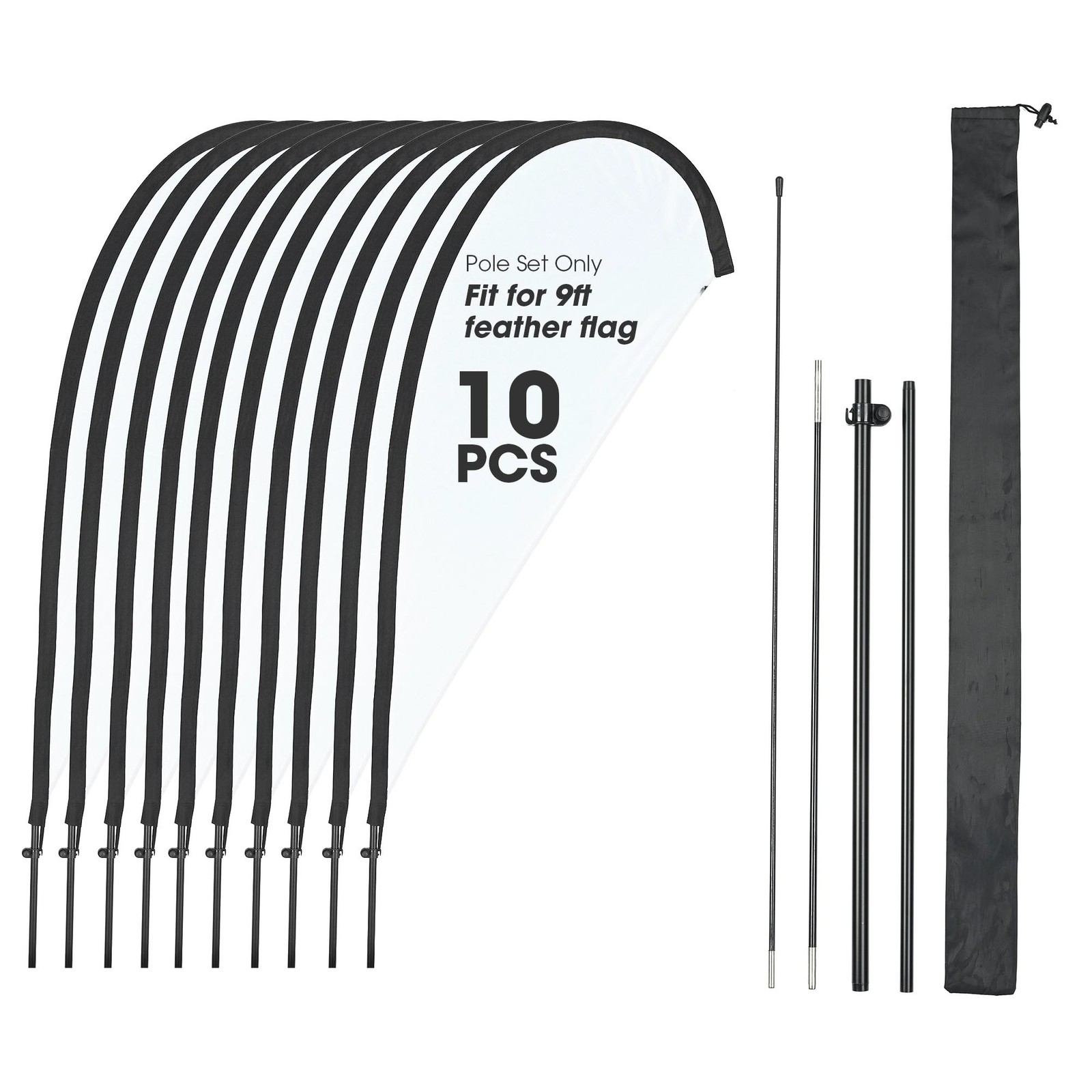 InstaHibit 10 Pack 9ft / 11ft Feather Flag Pole Kit for Business Advertising