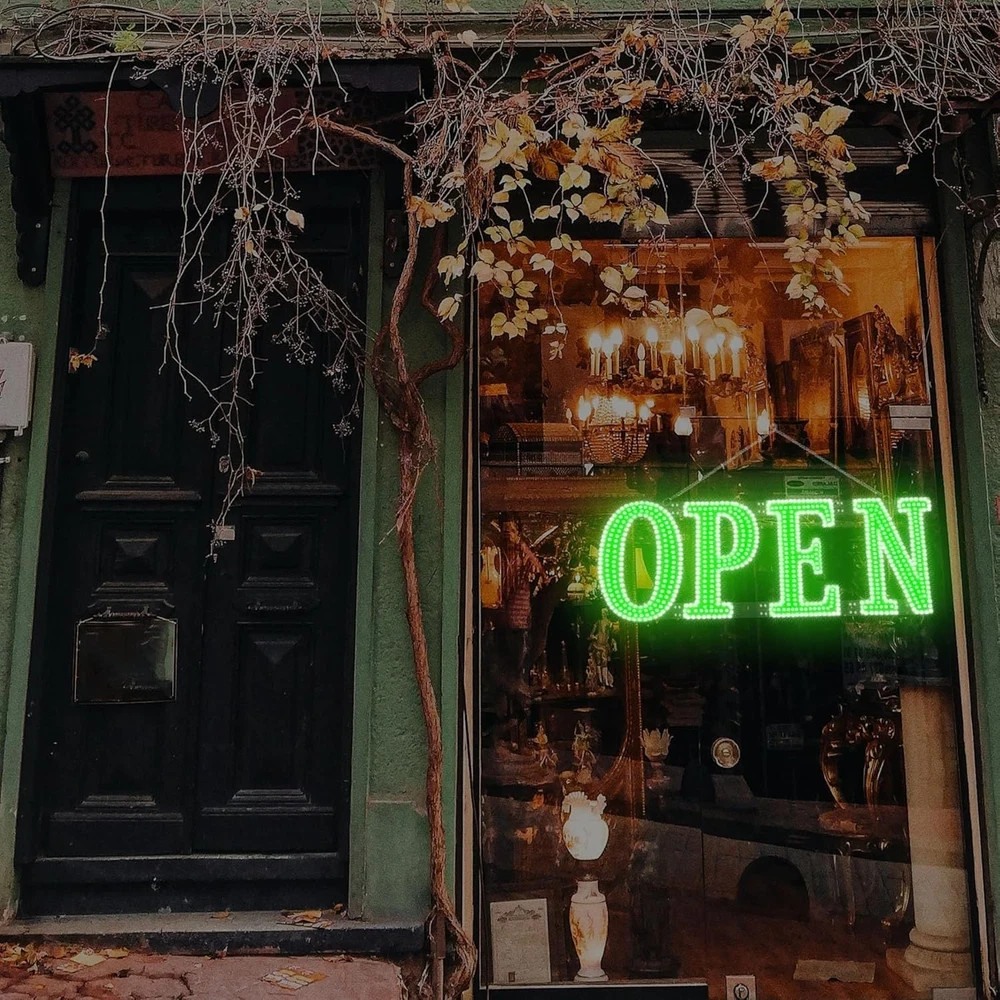 Bright Green LED Open Sign with Remote Control for Store, Bar, or Salon