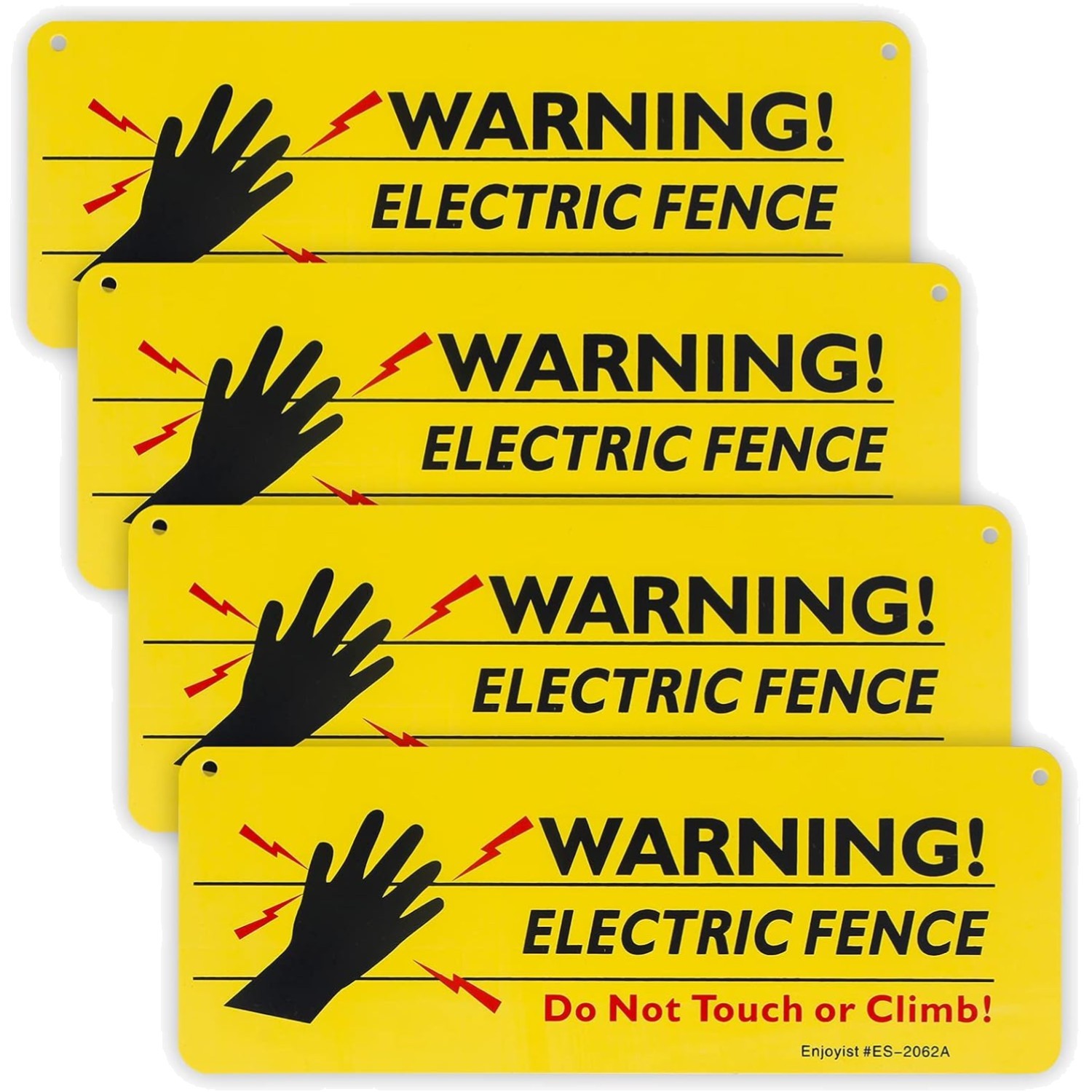 Electric Fence Sign 4-Pack, 10″x 3.5″ Plastic, Waterproof