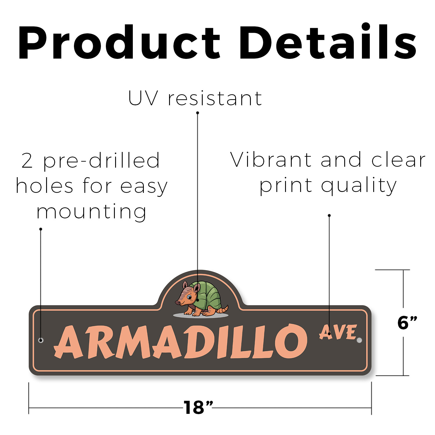 Armadillo (3 Pack) Plastic Street Sign Crossing Warning Vintage Rustic Beware