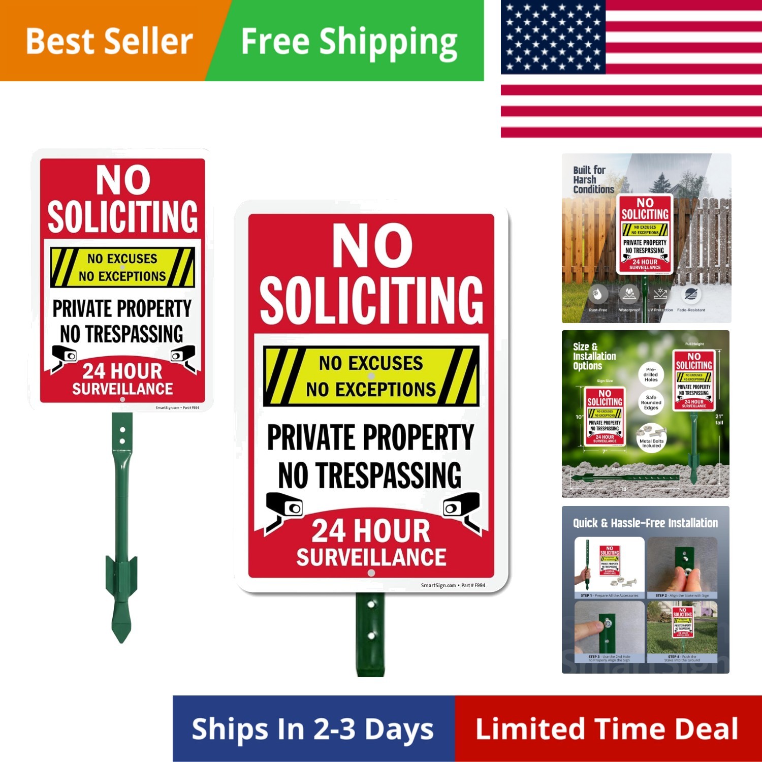 10″ x 7″ No Soliciting No Excuses – Private Property, No Trespassing, 24 Hour…