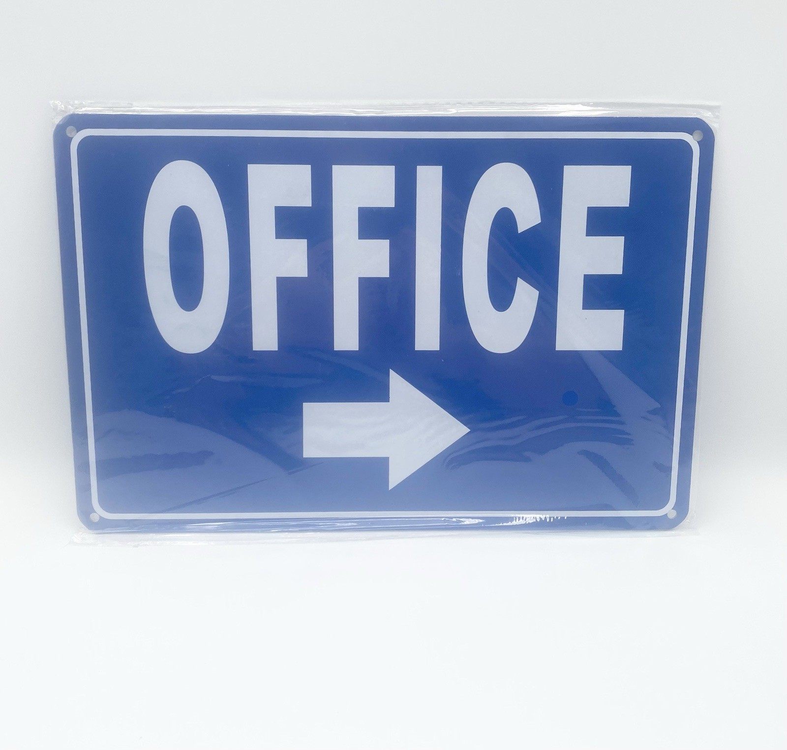 OFFICE Aluminum Metal Reflective Sign 12 x 8” Blue White Text Mounting Holes NEW