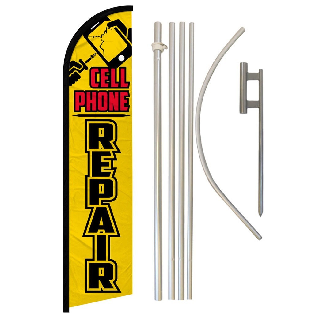 Cell Phone Repair Full Curve Windless Swooper Flag Pole Kit YW/BLK