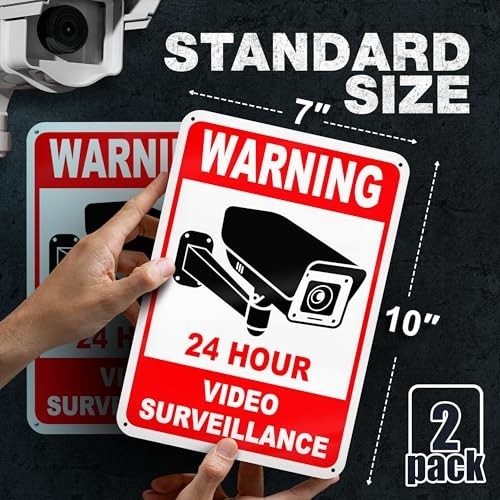 24 Hour Video Surveillance Sign, 7×10 Reflective Aluminum, 2 Pack | Smile You’re