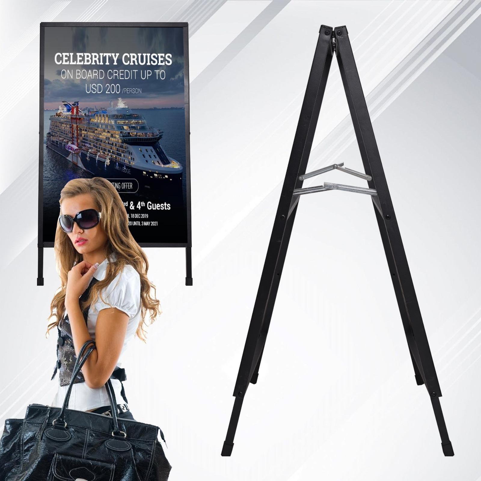 Heavy-Duty Double-Sided Metal A-Frame Sidewalk Sign Holder Stand 24″x36″
