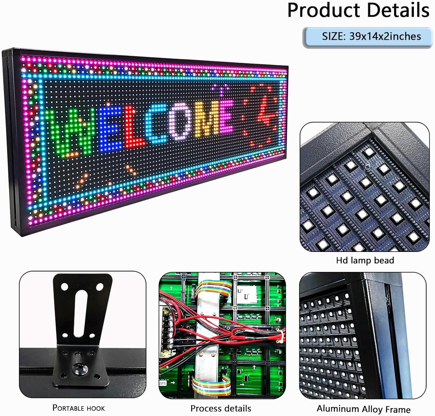 Programmable P10 LED Sign Board – Waterproof Neon Display for Business 39″x14