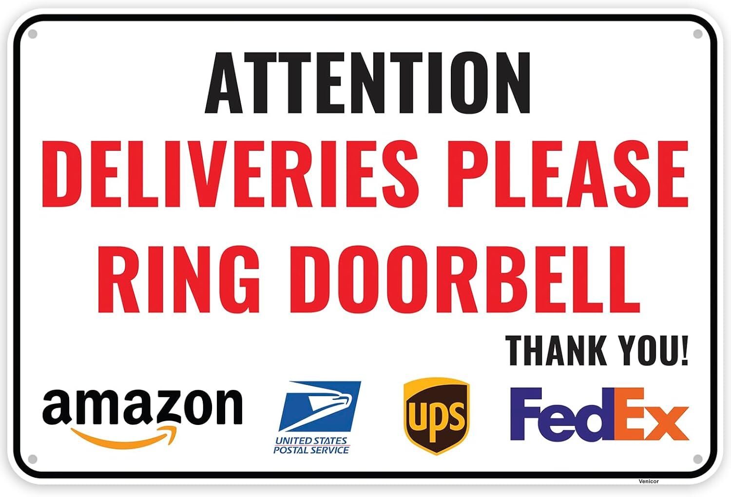 1PC Deliveries Please Ring Doorbell Sign, 12 x 8 Inches – Aluminum – Ring Door B