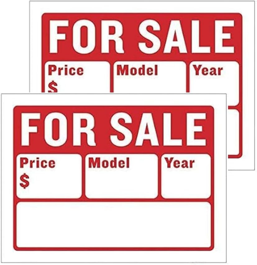 Durable Indoor/Outdoor Car For Sale Signs – 9×12, 2-Pack Customizable Design